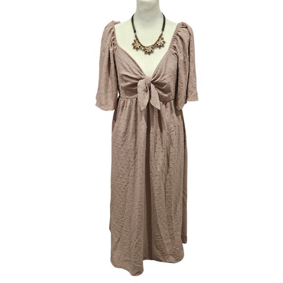 Ott dress large mauve pink swissdot milkmaid cottage Flutter lined maxi coastal - Picture 1 of 8